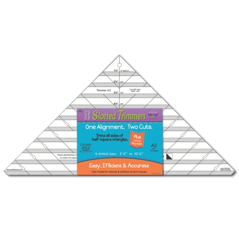 New Leaf Stitches Cleary Perfect Slotted Trimmer A2 by New Leaf Stitches â€“ Quilting Ruler Template and Stencil for Cutting All Sides of Larger Half Square Triangles â€“ 6 Slotted Sizes 5.5 Inch to 10.5 Inch - Image 1
